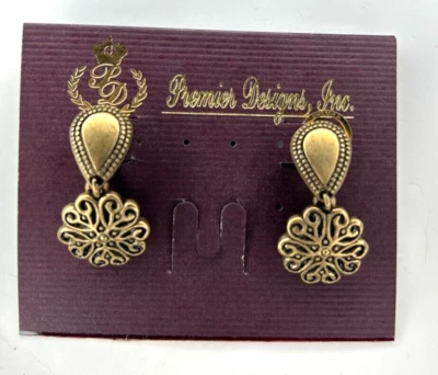 Premier Designs Tourino Gold Plated Pierced/Clip On Dangle Earrings - NEW - Image 1 of 3