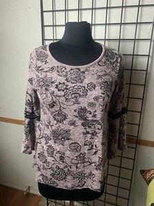 Rue Juju Womens Size M Black/Pink Floral L/S Top - Picture 1 of 6