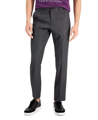 Armani Exchange Slim-Fit Black Windowpane Wool Suit Pants, Grey Pindot, 34x32 - Image 1 of 4
