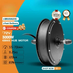 72V 3000W Rear Rotate Brushless Gearless Hub Motor for MTB E-bike Conversion Kit - Picture 1 of 16