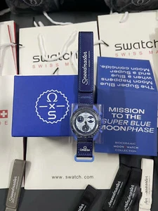 Omega x Swatch's Bioceramic Satellite Watch in Super Blue Moon - Picture 1 of 6