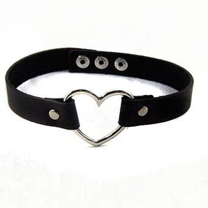 Goth Punk Enchanting Leather Collor Rivet Heart Choker Collar Necklace 100172BK - Foto 1 di 2