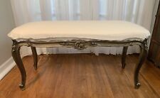 Antique French Louis XV long upholstered gilt end-of-bed bench local p/u Chicago