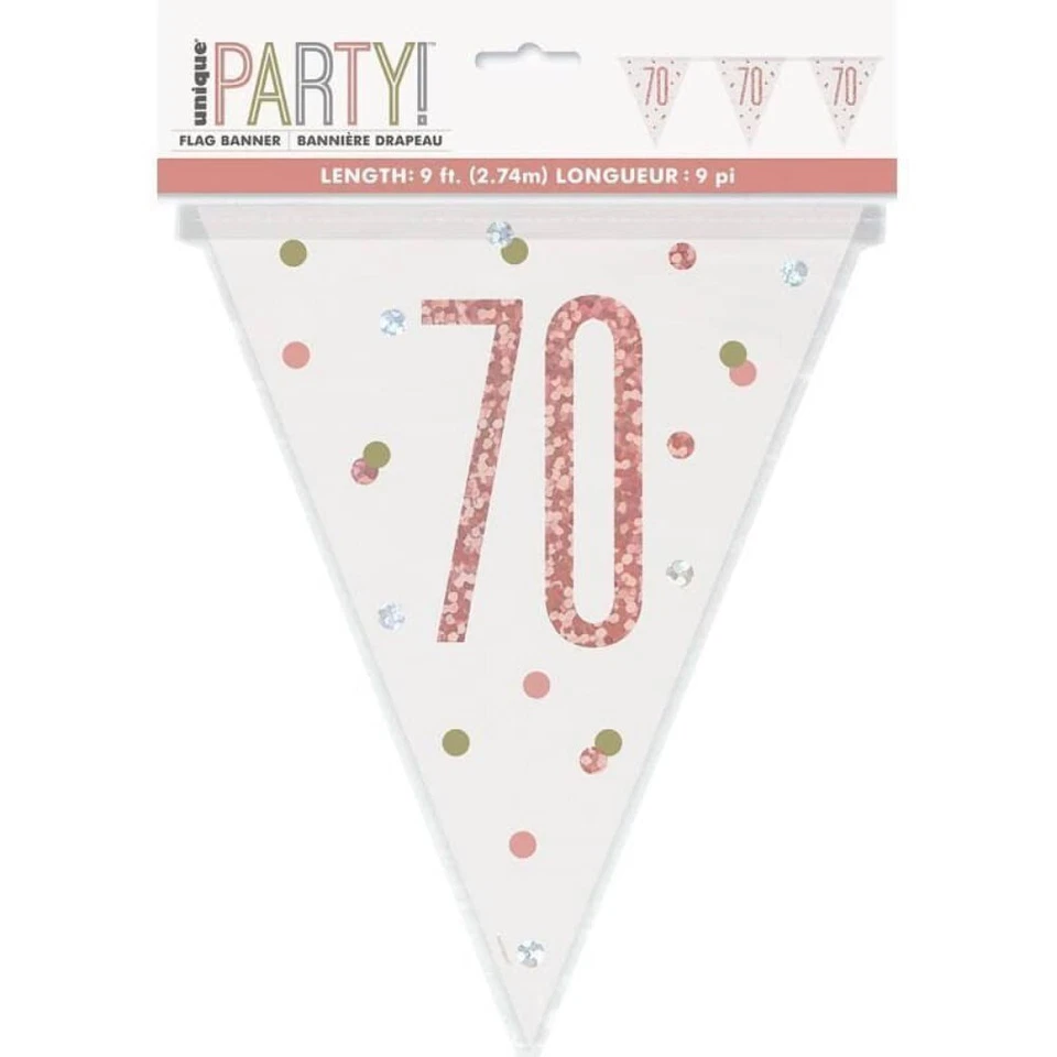 Rose Gold 70th Birthday Party Prismatic Foil Bunting Flag Banner 2.74m (9') - image 1 of 1