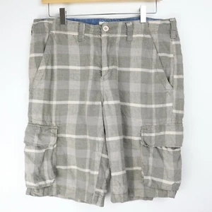 Mens AD Lifestyle Linen Shorts Size 40 Brazil Olive Plaid Flat Front 33" Waist - Picture 1 of 8