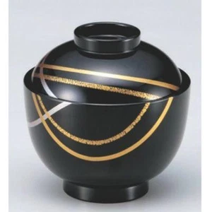 Kozuiwan, Suppenschale schwarz mit Gold- und Silberlinie: japanische Lackware - Bild 1 von 1