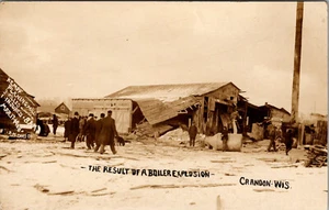 CRANDON WISCONSIN AFTERMATH OF BOILER EXPLOSION AT MILL 1908 REAL PHOTO POSTCARD - Picture 1 of 3