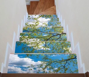 3D Green Leaves G174 Stair Risers Decoration Photo Mural Vinyl Decal Wallpaper E - Picture 1 of 6