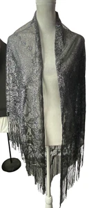 Metallic Shawl Women Scarf One Size Silver Gray Sparkle Fringe Classic Chic 1-6 - Picture 1 of 10