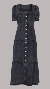 BNWOT Whistles Acid Wash Grey Denim Dress RRP £189 UK 12 Maxi Tiered Button - Picture 1 of 21