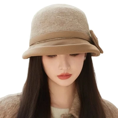 Mujer Clásico Otoño Invierno Ala Corta Gorra Elegante Arco Cubo Sombrero Cálido Lavabo Sombrero Foto 1 de 4