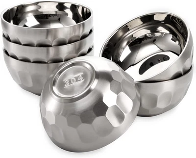 6 Pack 18/8 Stainless Steel Snack & Soup Bowls, 15 Oz Non-Slip Double-Walled Ins - Image 1 of 4