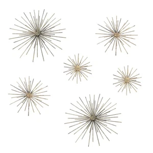 Aged Brass Finish Mid-Century Modern Atomic Star Burst Wall Sculptures Set of 6 - Picture 1 of 4