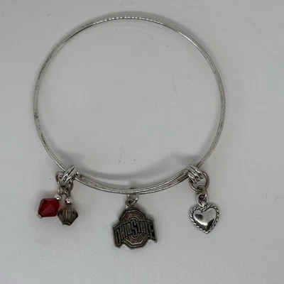Ohio State Buckeyes Brazalete Ajustable Dije Brazalete Acero Inoxidable Plata Ventilador Foto 1 de 3