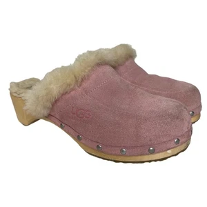 UGG Australia Kalie Pink Suede Leather Shearling Lined Clogs Mules Women 9 Y2K - Picture 1 of 9