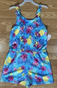 Wonder Nation Girls PLUS LG 10-12 ROMPER Tropical Flowers Bright Shorts NWT - Picture 1 of 8