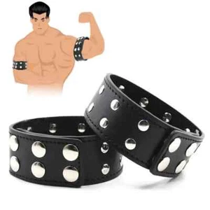 Cool Men Leather Arm Band Bandage Hand Restraint Upper Arm Cuff Snap Armstrap - Picture 1 of 11