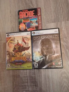 Lot 3 PC Games Dishonored, Age Of Empires (New), Personal Arcade 10 Classic Game - Picture 1 of 3
