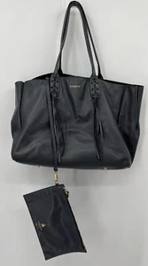 Lanvin DAMAGED Navy Smooth Leather Braided-Fringe Tote Bag w/ Clutch - Picture 1 of 9