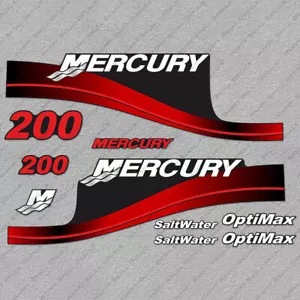 Mercury 200hp Optimax SaltWater outboard engine decals RED sticker set - Bild 1 von 2