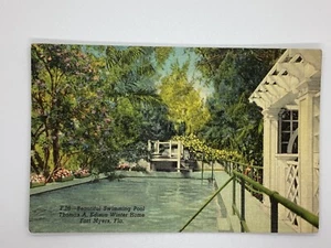 Postcard Swimming Pool Thomas Edison Winter Home Fort Myers Florida FL H384 - Bild 1 von 2