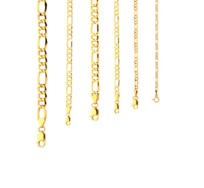14k желтое золото 2 мм-6,5 мм Figaro цепочка ожерелье браслет размер 7 «- 30» полый - Изображение 1 из 2