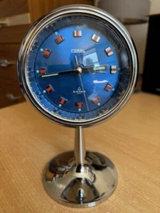 Vintage Retro Coral Pedestal Alarm Clock Blue/Silver 2 Jewels Japan - Picture 1 of 3