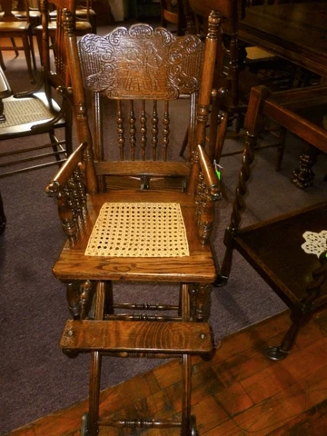 Antique Oak High Chair And Stroller Combination ~CAST IRON  WHEELS refinished Cover
