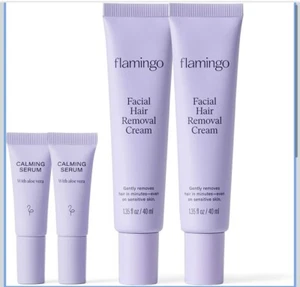 Flamingo Facial Hair Removal Cream 1.35 fl.oz w/ Calming Serum 0.17 fl.oz (2 Pk) - Picture 1 of 7