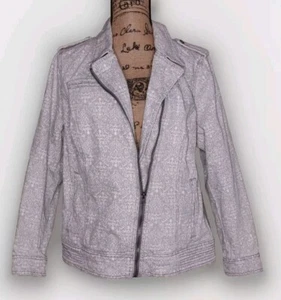 Ruff Hewn - Versatile Gray & White Paisley Zip Front Denim Jacket - Women's 1X - Picture 1 of 5