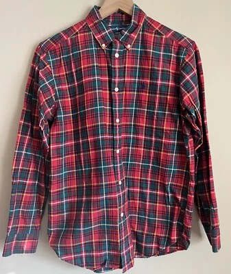 Ralph Lauren 男孩红色格子法兰绒长袖衬衫纽扣 XL 18 20 假日 — 第 1/3 张图片