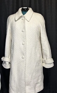 Vintage Marvin Richards Long White Woven Button Up Coat Lined Womens 12 See Desc - Picture 1 of 5