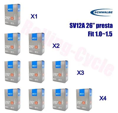 1pack-4packs Schwalbe SV12A 26"x1.0-1.5mm 25/40-559 Presta  MTB Bike Inner Tube - image 1 of 2