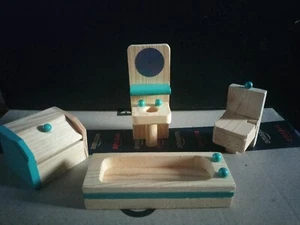 Wooden Doll House Furniture Mixed Lot Bathroom,Bath,Basin Items Preloved - Picture 1 of 7