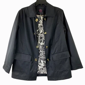 ISAAC MIZRAHI Woman’s Sz-S Black Rain Repellent Walking Coat Gold Twist Closure - Picture 1 of 7
