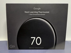 Google Nest Learning Thermostat (4th gen) w/ Temperature Sensor Black New Sealed - Picture 1 of 4