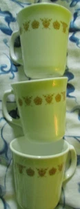 Vintage Corelle Corning Butterfly Gold Coffee Cups Mugs D Handle Set of 3 - Picture 1 of 2