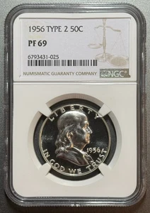 1956 Type 2 Franklin Half Dollar 50c NGC PF69 Proof CAM-Like Reverse (#18262200) - Picture 1 of 5