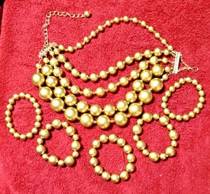 Tracilynn Gold Grob Statement Perlen Latz Mehrlagig Perlenkette Set - Bild 1 von 11