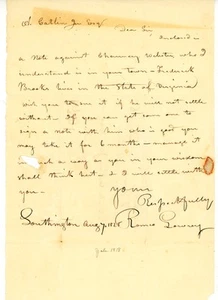 Nota manuscrita Southington CT de 1829 contra Chauncey Webster Romeo Lowrey - Imagen 1 de 2