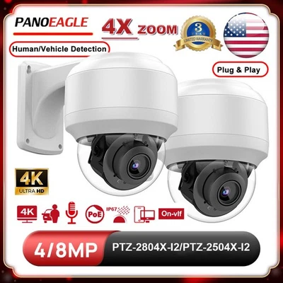 Panoeagle 4K 8MP 5MP 4x Zoom PTZ Security IP Camera Dome MIC POE IPC Outdoor US