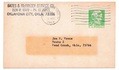 1968 U.S. 5c Abraham Lincoln Prepaid Post Card. - Image 1 of 2