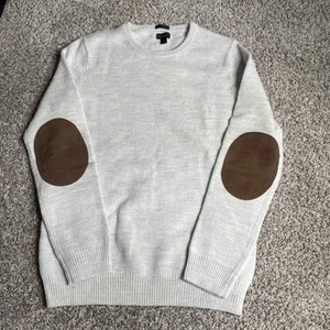 J. Maglione Crew lana merino donna panna media slim fit pelle toppa gomito - Foto 1 di 7