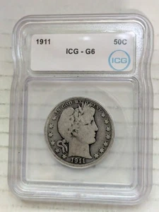 1911-P Barber Half Dollar 90% Silver Good+ ICG G6 50c Philadelphia - Picture 1 of 2