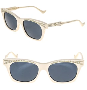 GUCCI HOLLYWOOD FOREVER 1299 Ivory Blue 004 Crystal Stud Sunglasses GG1299S - Picture 1 of 11