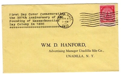 #682 Massachusetts Bay Colony 1930 FDC - Typed Cachet - Image 1 of 2