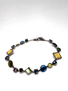 LIA SOPHIA 'CACHE" VINTAGE Bracelet Silver Tone Spring Multi Gem CUT CRYSTALS - Picture 1 of 6