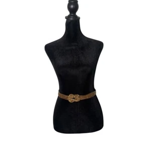 Womens Gold Chain Belt Elastic Black Skinny Waist Belt Knot Detail 45" Statement - Imagen 1 de 7