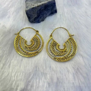 Gold Mandala Earrings, Beautiful Geometric Hoop Earrings - Picture 1 of 3