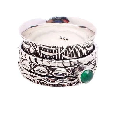 Anello Spinner In Pietra Verde Onice Etnico Fatto A Mano Taglia US 8.5 R-12750 - Immagine 1 di 3